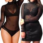 Kit 2 Body Blusa Brilhoso Lurex + Preto Liso Feminino Manga Longa Transparente