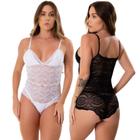 Kit 2 Body Decotado Lingerie Costa Nua Feminino Sensual De Renda Transparente Moda Íntima Uma Alça