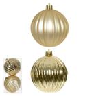 KIT 2 BOLA DECORADA NATAL DOURADO 8cm TRABALHADA