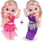 Kit 2 Bonecas Menina Bela Sereia Pink e Roxo Baby Collection - Super Toys