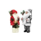 Kit 2 Boneco Papai Noel Enfeite de Natal 30 cm Xadrez Cinza Adorno Saco Presentes