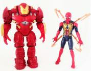 Kit 2 bonecos articulados com luz - hulkbuster + homem aranha com garras