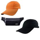 Kit 2 Bonés Esportivo Liso Preto, Laranja Neon E 1 Pochete Ultra Slim Com 3 Bolsos Ideal Para Corrida, Caminhada