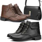 Kit 2 Bota Casual Feminino Cadarço Cano Curto e Bolsa Transversal Moda Street