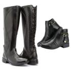 Kit 2 Bota Feminina Montaria Plus Size + Coturno Cano Curto