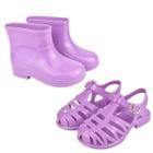 Kit 2 Bota Galocha Infantil Sandália Menina Aranha Emborrachada Roxo