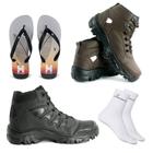 Kit 2 Botas Coturno Adventure Tenis Preto com Chinelo Leve e 2 Pares de Meias Casual