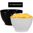 Kit 2 Bowl Tigela Vasilhame Para Cozinha Plástico Branco/ Preto 26x16cm