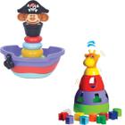 Kit 2 Brinquedo Educativo Encaixar Montar Bebê 1 ano Presente Menino Menina Criança Didático Pirata
