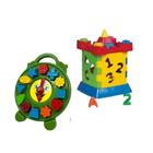 Kit 2 Brinquedo Relogio Infantil Formas De Encaixar Castelinho Interativo Letras Numeros Bebe