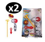 Kit 2 Brinquedos Infantil Top Pião Tornado com Disparador