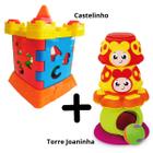 Kit 2 brinquedos interativos com peças de encaixar e empilhar torre joaninha e castelo