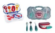 Kit 2 Brinquedos Maleta Mini Doutor Azul C/ Acessórios Médico e Maleta Dentista Verde - Paki Toys