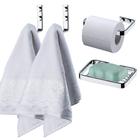 Kit 2 cabideiros 1 suporte papel higiênico saboneteira em aço cromado porta toalhas papeleira parede