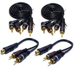 Kit 2 Cabos Rca 1 Metro Mais 2 Cabo Y 2M 1F 2 Machos 1 Fêmea Plug Banhado a Ouro Para Módulo Som Automotivo