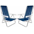 Kit 2 Cadeira De Praia Reclinável 8 Posições Em Alumínio Para Camping Piscina Jardim Azul Marinho - Mor