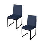 Kit 2 Cadeira Para Sala de Jantar Trendy Base Metálica Preto Tecido Sintético Azul Marinho - Móveis Mafer