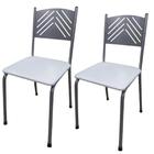 Kit 2 Cadeira Prata para Cozinha Jantar com Assento Branco