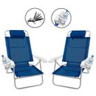 Kit 2 Cadeira Reclinável Top Line 5 Posições Com Almofada E Porta Copos Azul Marinho - Zaka