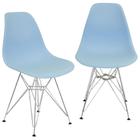 Kit 2 Cadeiras Charles Eames Eiffel Base Metal Cromado Azul Clara