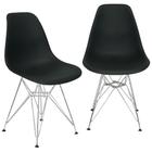 Kit 2 Cadeiras Charles Eames Eiffel Base Metal Cromado Preta
