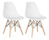 Kit 2 Cadeiras Charles Eames Eiffel Branca Base Madeira Sala Cozinha Jantar