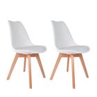 Kit 2 Cadeiras Charles Eames Leda Design Wood Estofada Base Madeira - Branca