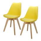 Kit 2 Cadeiras Charles Eames Leda Luisa Saarinen Design Wood Estofada Base Madeira - Amarela