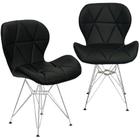 Kit 2 Cadeiras Charles Eames Slim Eiffel Base Metal Cromado - Preto