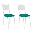 Kit 2 Cadeiras de Cozinha Virginia material sintético Azul Turquesa Pés de Ferro Branco - Pallazio