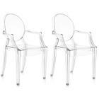 Kit 2 Cadeiras de Jantar Design Ghost Acrílica Transparente com Braço