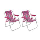 Kit 2 Cadeiras de Praia Dobrável Infantil em Alumínio Barbie Verão Bel