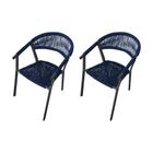 Kit 2 Cadeiras Decorativa Joana em Corda Náutica e Base em Alumínio Preta / Azul Marinho