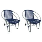 Kit 2 Cadeiras Decorativa Julia em Corda Náutica e Base em Alumínio Cinza/ Azul Marinho
