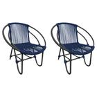 Kit 2 Cadeiras Decorativa Julia em Corda Náutica e Base em Alumínio Preta/ Azul Marinho
