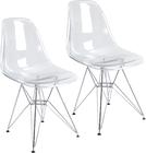 Kit 2 Cadeiras Eames Cristal Transparente Eiffel Base Metal Cromado