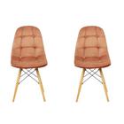 Kit 2 Cadeiras estofada veludo base madeira laranja terracota velvet