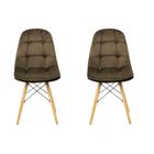 Kit 2 Cadeiras estofada veludo base madeira marrom café velvet