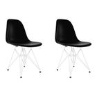 Kit 2 Cadeiras Jantar Assento Preto Eiffel Eames Base Ferro Branco