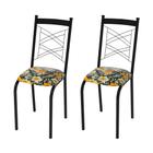 Kit 2 Cadeiras London Estofado Floral Hibisco Amarelo para Sala de Jantar Aço Preto