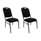 Kit 2 Cadeiras para Hotel Auditório Igreja Restaurante Eventos com Reforço Empilhável cor Preta