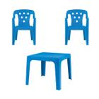 Kit 2 Cadeiras Poltroninhas e 1 Mesa Mesinha Azul Plástica