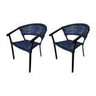 Kit 2 Cadeiras Sofia Corda Náutica Base em Alumínio Preto/azul Marinho