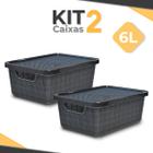 Kit 2 Caixa Organizadora 16 Litros Preta C/ Tampa Alça Cesto Telado Grande Armazenamento - Arqplast