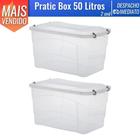 Kit 2 Caixa Organizadora Transparente Plástica Multiuso Pratic Box 50 L