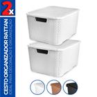 Kit 2 Caixas Cesto Rattan Organizadora c/ Tampa Multiuso 20L - Arqplast