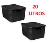 Kit 2 Caixas Organizadora Preto Plástico 20 Litros Rattan