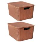 Kit 2 Caixas Organizadoras Rattan Marrom 40 Litros Com Tampa 25602 Arqplast