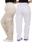 Kit 2 Calça Cargo Feminina Sarja Wide Leg Cintura Alta com Elástico