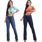 Kit 2 Calça Flare Feminina Jeans Com Licra Cintura Alta Azul Escuro Amaciado e Azul Marinho Stone 19